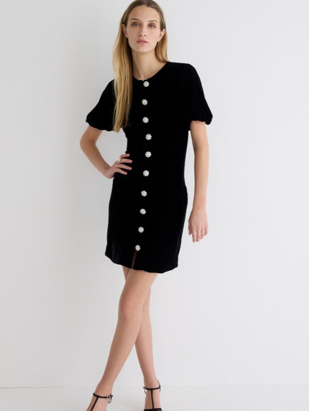 J Crew Collection Velvet Jeweled Button Front Mini Dress Black Sz 14 Party $189